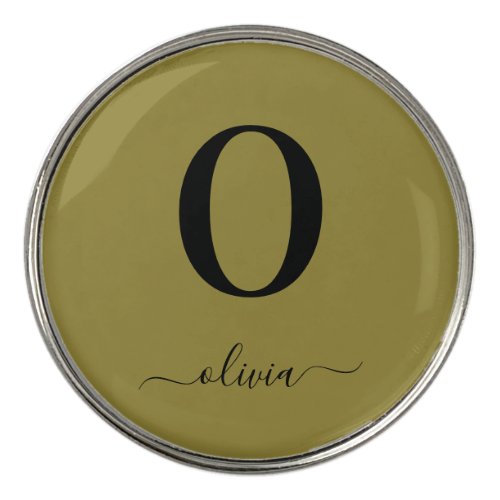 Monogram Script Name Personalized Gold And Black Golf Ball Marker