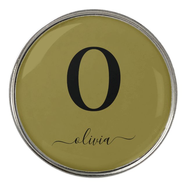 Monogram Script Name Personalized Gold And Black Golf Ball Marker (Front)