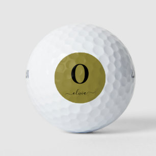 Monogram Script Name Personalized Gold And Black Golf Balls