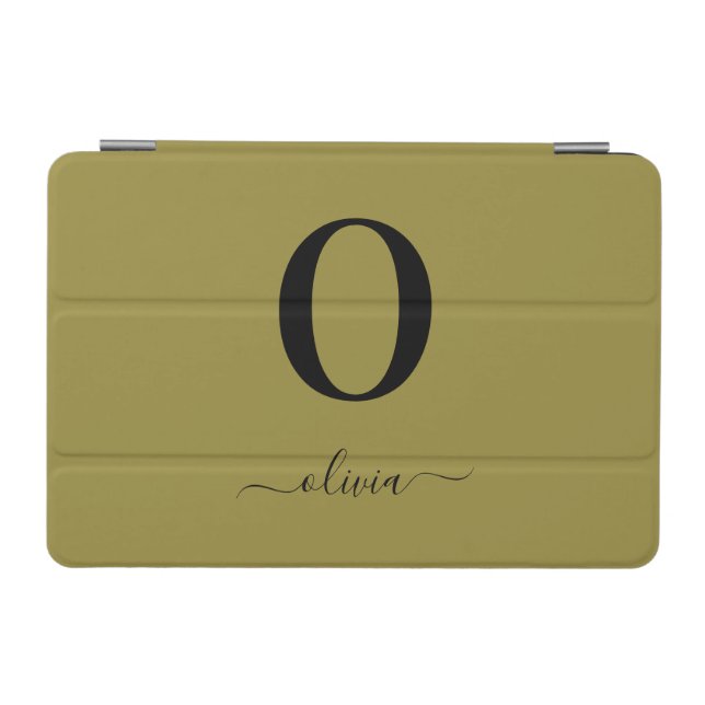 Monogram Script Name Personalized Gold And Black iPad Mini Cover (Horizontal)