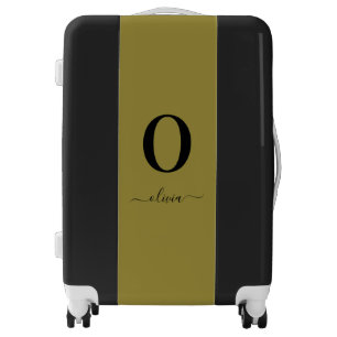 Monogram Script Name Personalized Gold And Black Luggage