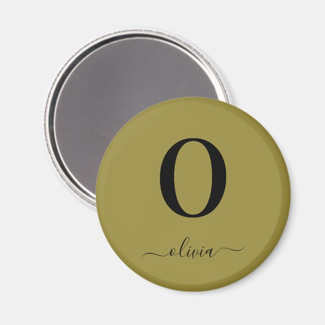 Monogram Script Name Personalized Gold And Black Magnet (Front/Back)
