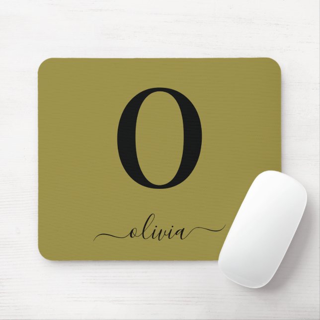 Monogram Script Name Personalized Gold And Black Mouse Pad (With Mouse)