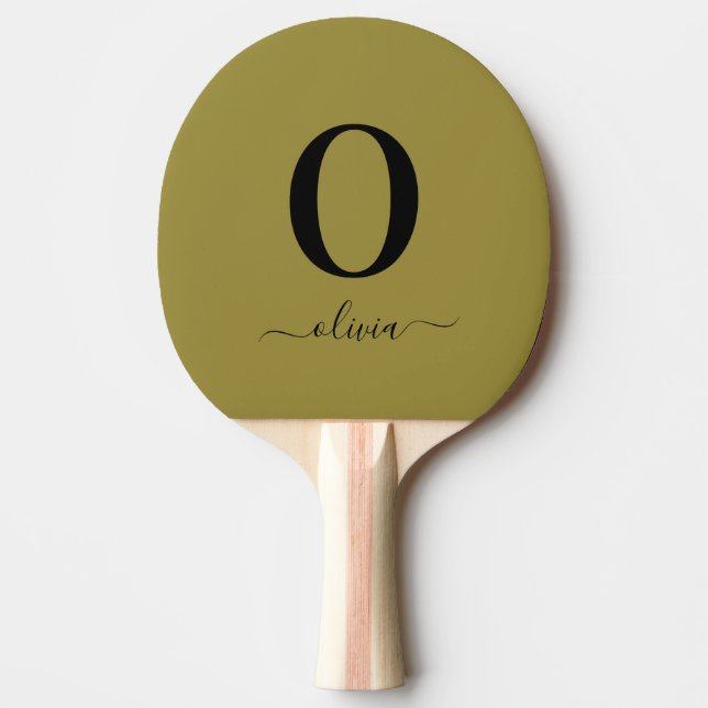 Monogram Script Name Personalized Gold And Black Ping Pong Paddle (Front)
