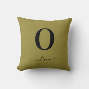 Monogram Script Name Personalized Gold And Black Throw Pillow