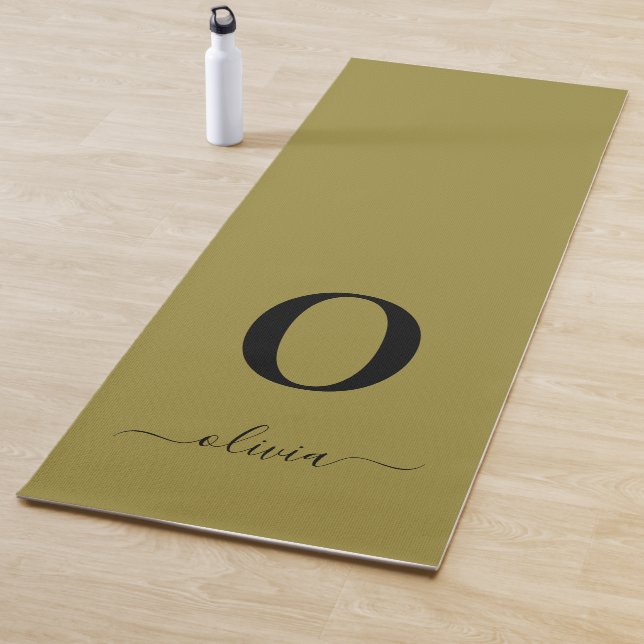 Monogram Script Name Personalized Gold And Black Yoga Mat (In Situ)