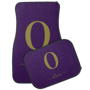 Monogram Script Name Personalized Purple And Gold Car Floor Mat