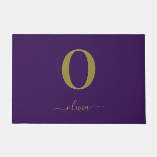 Monogram Script Name Personalized Purple And Gold Doormat