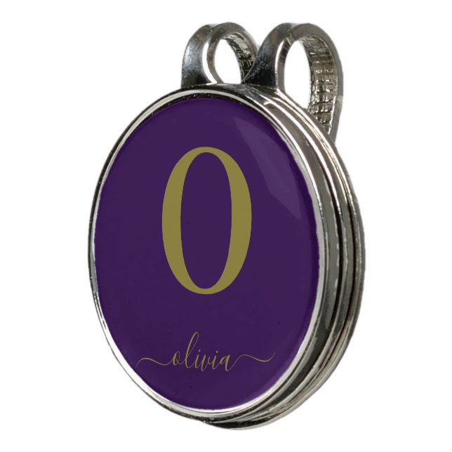 Monogram Script Name Personalized Purple And Gold Golf Hat Clip (3/4)