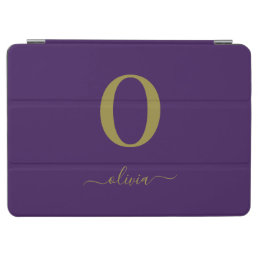 Monogram Script Name Personalized Purple And Gold iPad Air Cover