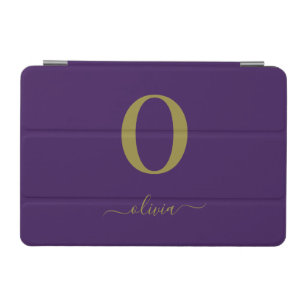 Monogram Script Name Personalized Purple And Gold iPad Mini Cover