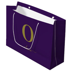 Monogram Script Name Personalized Purple And Gold Large Gift Bag
