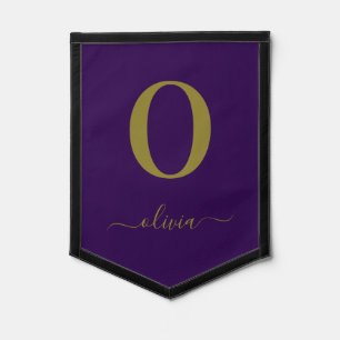Monogram Script Name Personalized Purple And Gold Pennant