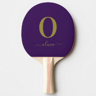 Monogram Script Name Personalized Purple And Gold Ping Pong Paddle