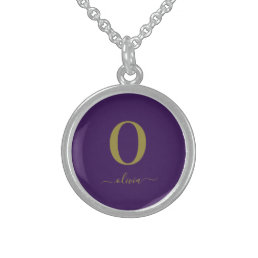 Monogram Script Name Personalized Purple And Gold Sterling Silver Necklace