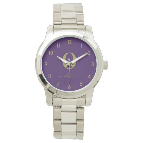 Monogram Script Name Personalized Purple And Gold Watch