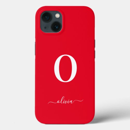 Monogram Script Name Personalized Red And White iPhone 13 Case