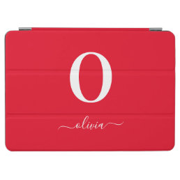 Monogram Script Name Personalized Red And White iPad Air Cover
