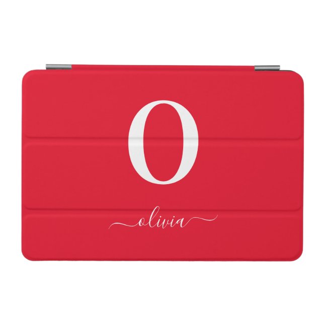 Monogram Script Name Personalized Red And White iPad Mini Cover (Horizontal)