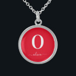 Monogram Script Name Personalized Red And White Sterling Silver Necklace<br><div class="desc">This stylish monogram and elegant script name design can be given as a gift for a birthday,  wedding favor,  bridal shower or any occasion. It can be customized with the person's initial and name.</div>