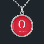 Monogram Script Name Personalized Red And White Sterling Silver Necklace<br><div class="desc">This stylish monogram and elegant script name design can be given as a gift for a birthday,  wedding favor,  bridal shower or any occasion. It can be customized with the person's initial and name.</div>