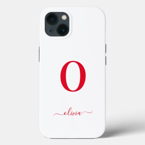 Monogram Script Name Personalized White And Red iPhone 13 Case