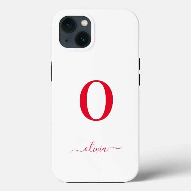 Monogram Script Name Personalized White And Red Case-Mate iPhone Case (Back)