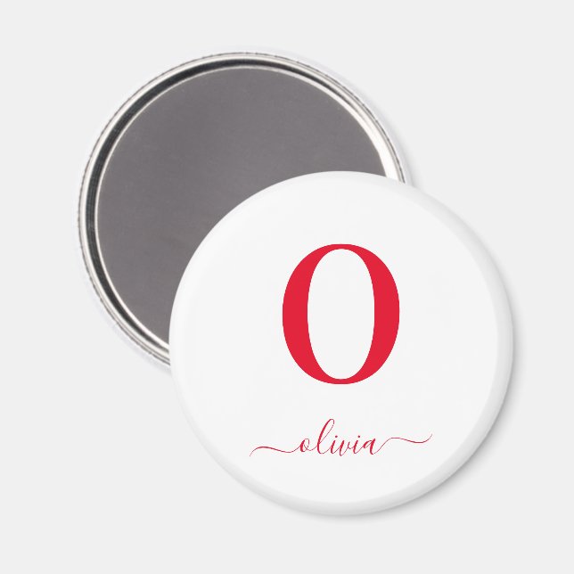 Monogram Script Name Personalized White And Red Magnet (Front/Back)