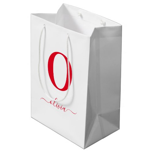 Monogram Script Name Personalized White And Red Medium Gift Bag