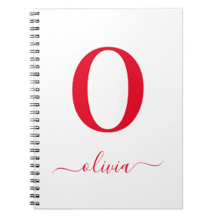 Monogram Script Name Personalized White And Red Notebook