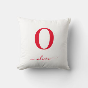 Monogram Script Name Personalized White And Red Throw Pillow