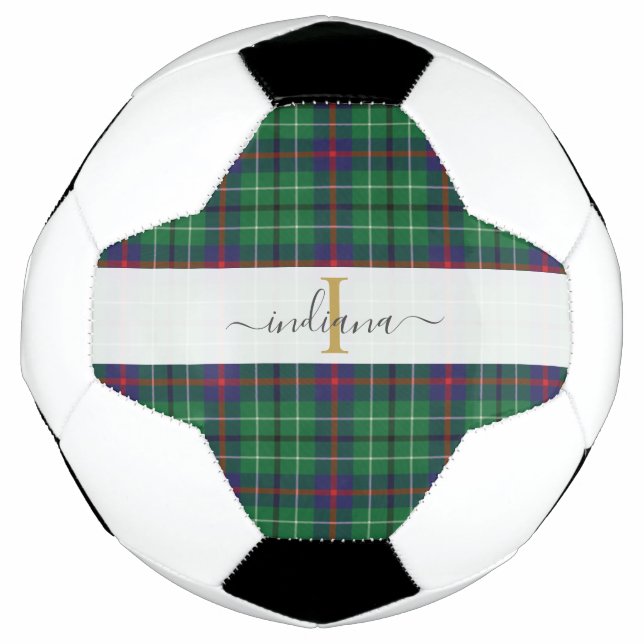 Monogram Script Name Plaid Clan Duncan Tartan Soccer Ball (Front)