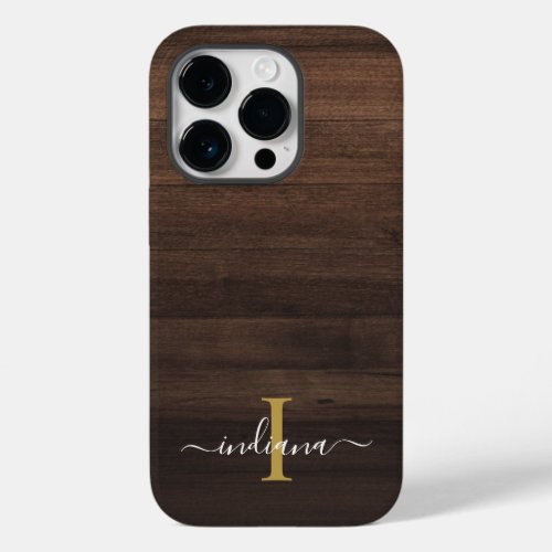 Monogram Script Name Rustic Printed Wood Case_Mate iPhone 14 Pro Case