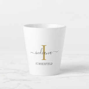 Monogram Script Name Stylish Gold Gray Minimalist Latte Mug