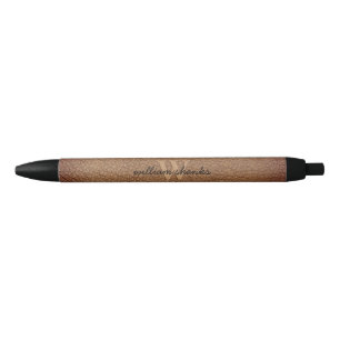 Monogram script name Stylish rustic brown leather Pen