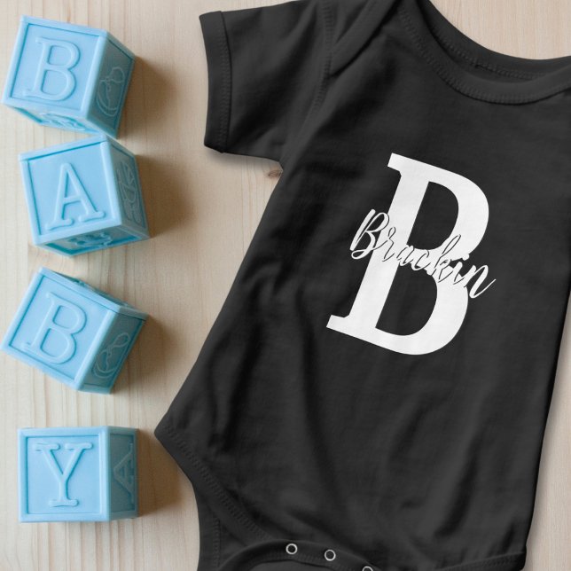 Monogram Script Name White Custom Text Unisex Baby Baby Bodysuit (Creator Uploaded)