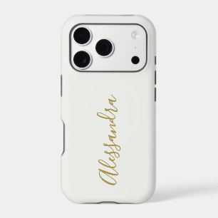 Monogram Script Name White Gold Minimalist Stylish iPhone 17 Pro Case