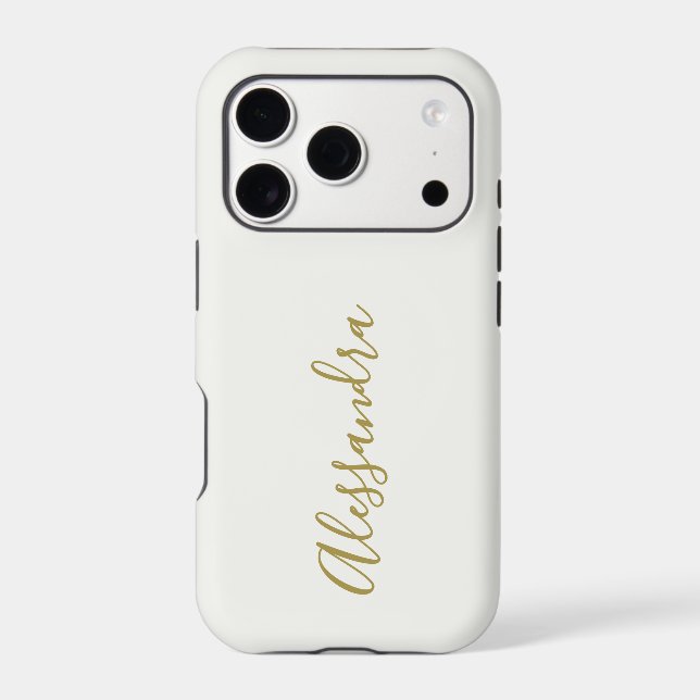 Monogram Script Name White Gold Minimalist Stylish Iphone Case (Back)