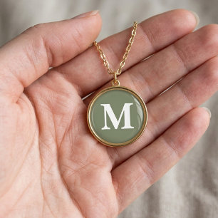 Monogram Script Olive Green Girl Graduation Custom Gold Plated Necklace