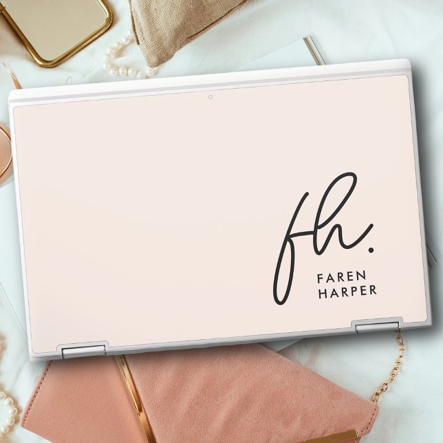 Monogram Script Personalized Pink Initials HP Laptop Skin (Creator Uploaded)