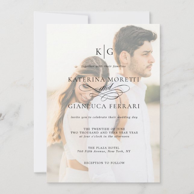 Monogram Script Photo Wedding Invite with RSVP (Front)