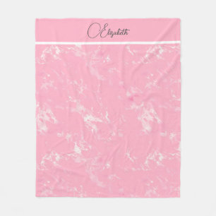 Monogram Script Pink White Gray Marble Trendy Fleece Blanket