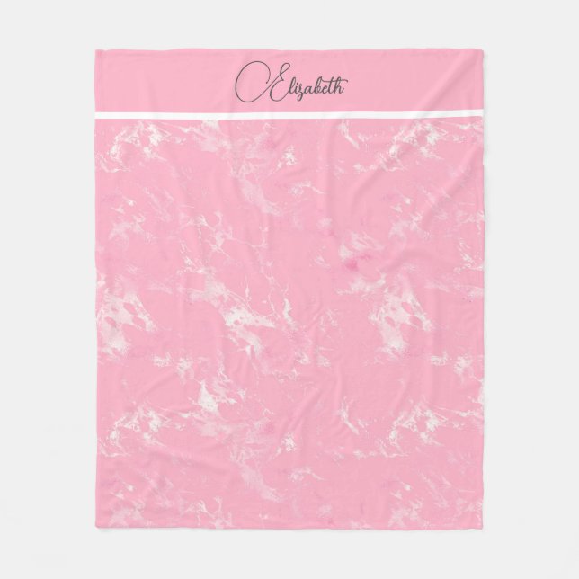 Monogram Script Pink White Gray Marble Trendy  Fleece Blanket (Front)