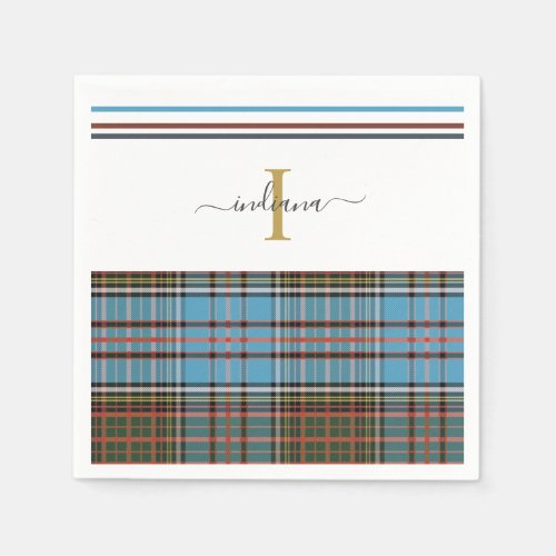 Monogram Script Plaid Tartan Clan Anderson Party Napkins