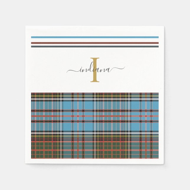 Monogram Script Plaid Tartan Clan Anderson Party Napkins (Front)