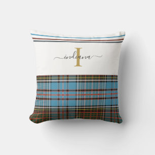 Monogram Script Plaid Tartan Clan Anderson Throw Pillow