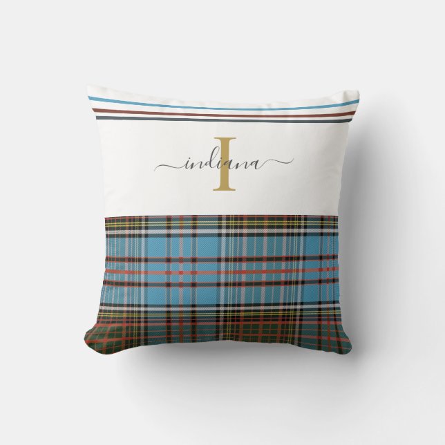 Monogram Script Plaid Tartan Clan Anderson Throw Pillow (Front)