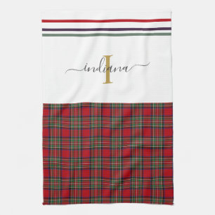 Monogram Script Plaid Tartan Stewart Rustic Kitchen Towel