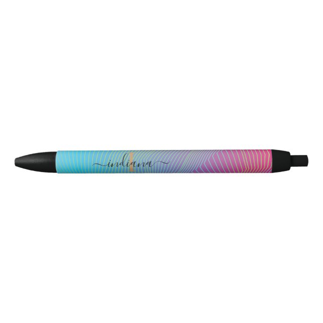 Monogram  Script Purple Pink Multicolor Stripes Pen (Front)