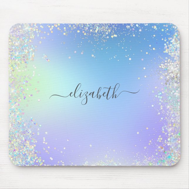 Monogram Script Rainbow Glitter Blue Purple Mouse Pad (Front)